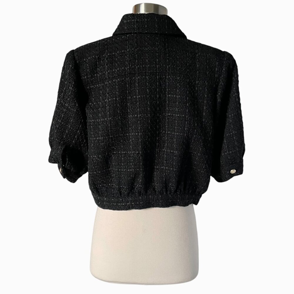 L’Agence Cove Cropped Tweed Jacket Size 8 Black Short Sleeve Polished - Picture 4 of 8